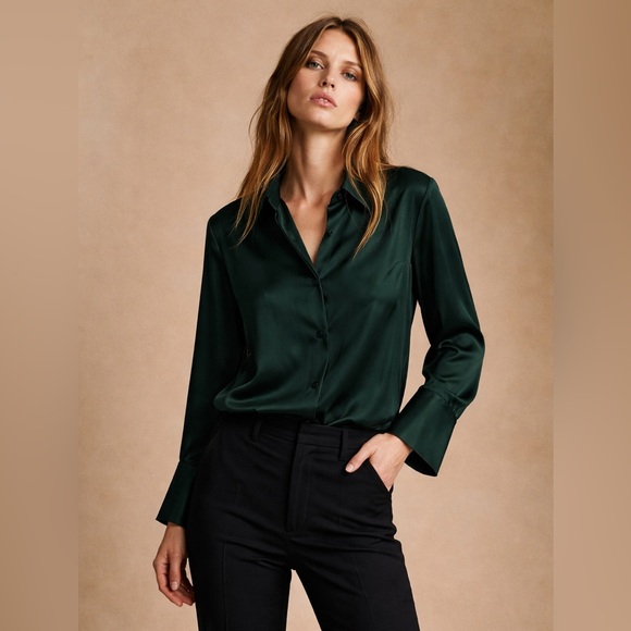 Banana Republic Tops - BR Silk Button Down Forest Green